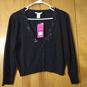 Candie’s Juniors  XL Black Beaded Button Up Cropped 3/4 Sleeve Cardigan New